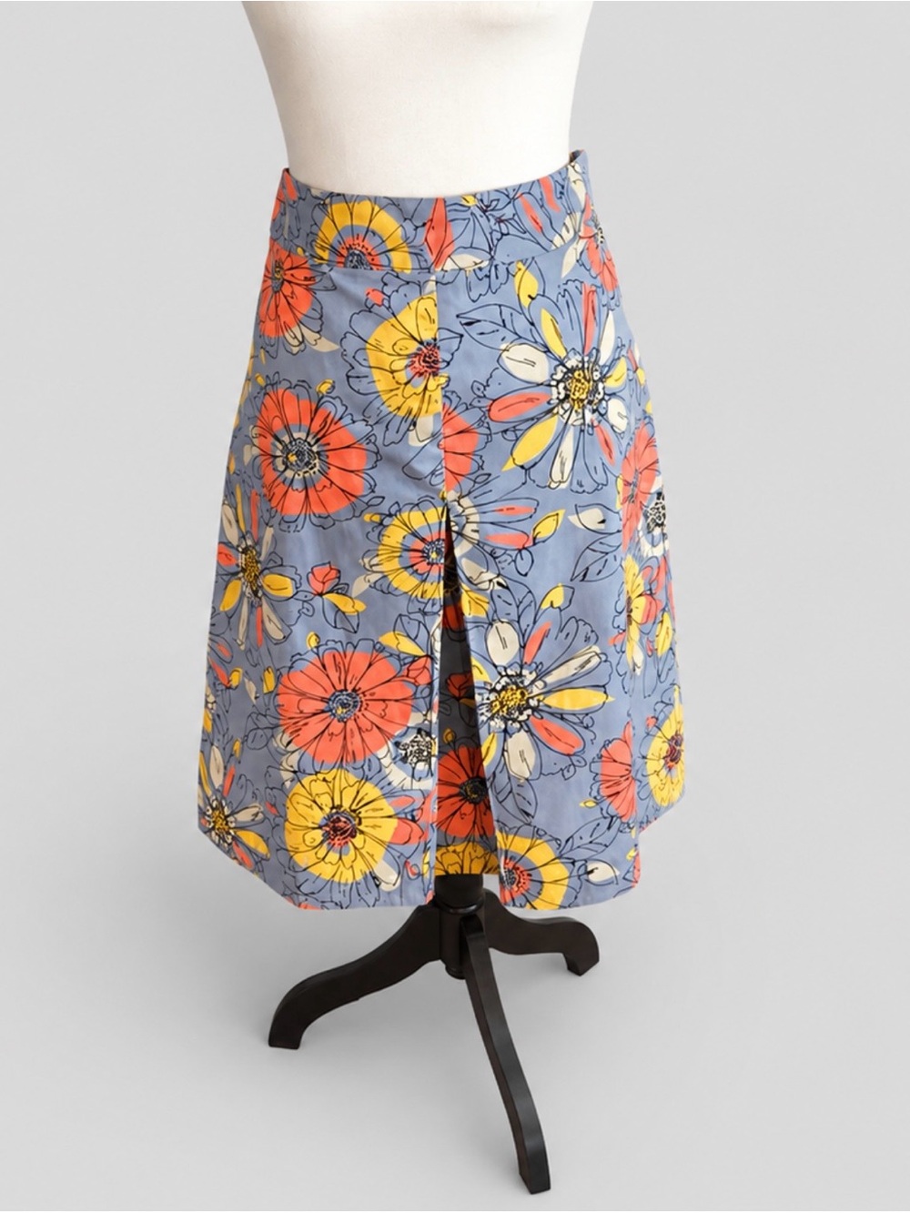 Merona Blue A-Line Floral Skirt with Yellow & Coral Flowers
